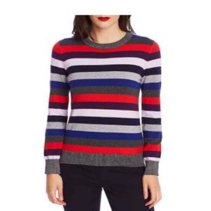 Court and Rowe Sweater S Stripe Metallic Ribbed Trim Crew Neck Pullover new